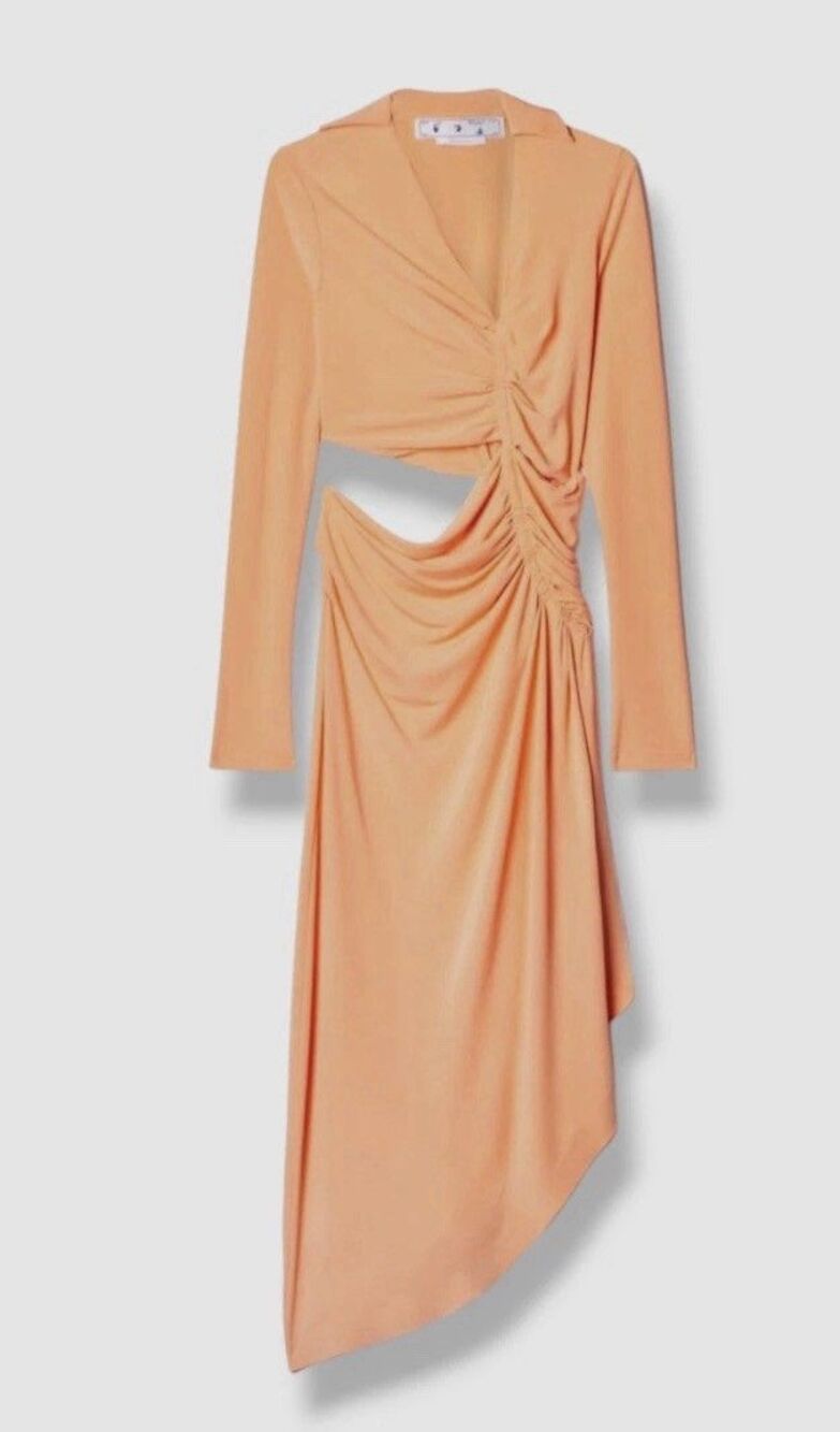 $1550 Off-White Women's Orange Peach Vi-crepe Draped MIDI Dress Size 40 NWT